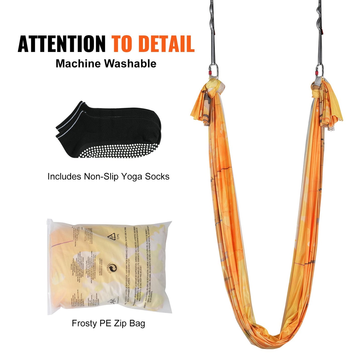 VEVOR Aerial Yoga Hammock & Swing, 5 m Length, Aerial Yoga Starter Kit with 100gsm Nylon Fabric, Full Rigging Hardware & Easy Set-up Guide, Antigravity Flying for All Levels Fitness Bodybuilding, Gold