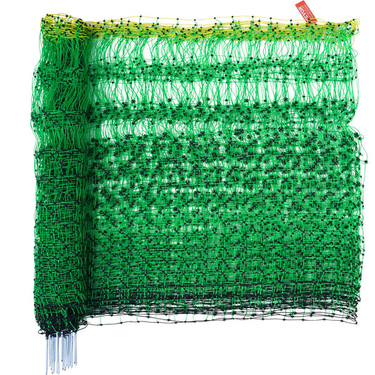 VEVOR Electric Fence Netting, 1.06 x 49.98 m, PE Net Fencing with Posts & Double-Spiked Stakes, Utility Portable Mesh for Goats, Sheep, Lambs, Deer, Hogs, Dogs, Used in Backyards, Farms, and Ranches