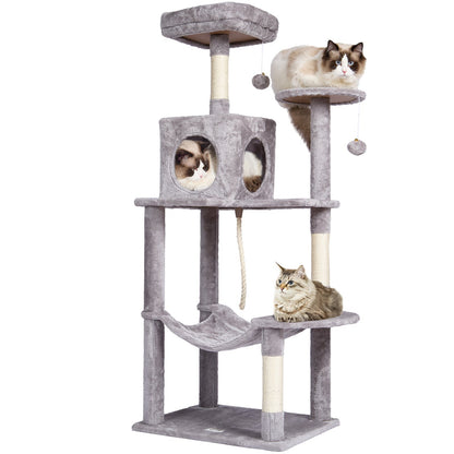 VEVOR Cat Tree 143 cm Cat Tower with Cat Condo Sisal Scratching Post Light Grey