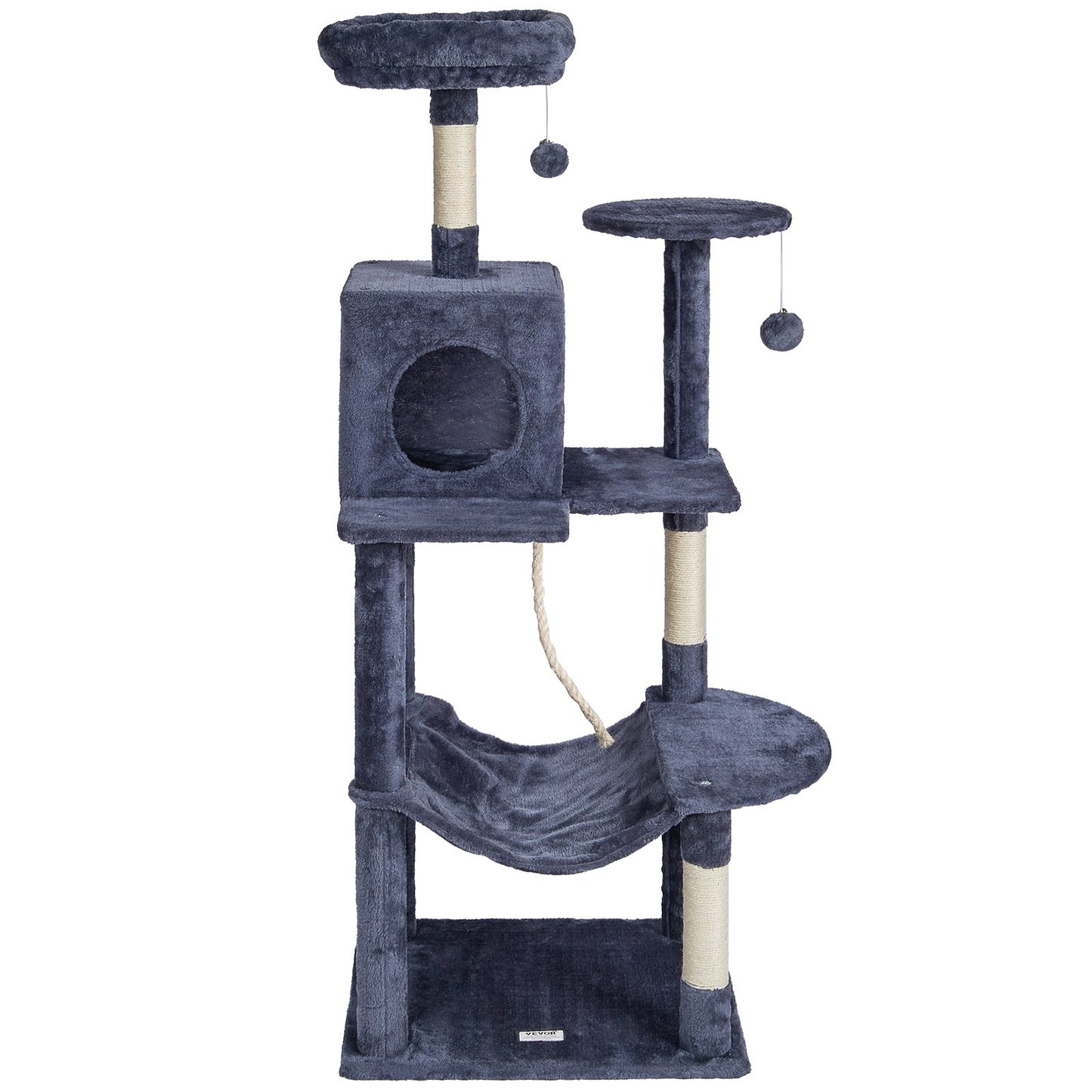VEVOR Cat Tree 143 cm Cat Tower with Cat Condo Sisal Scratching Post Dark Grey