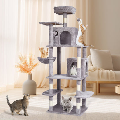 VEVOR Cat Tree 174 cm Cat Tower with Cat Condos Sisal Scratching Post Light Grey
