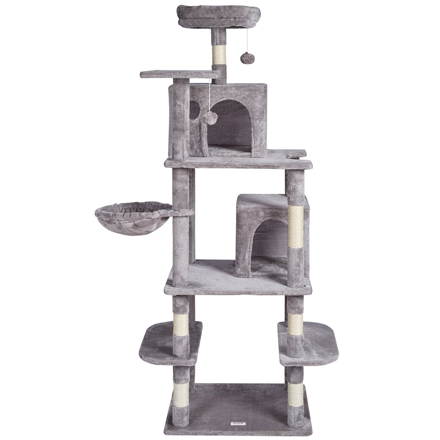 VEVOR Cat Tree 174 cm Cat Tower with Cat Condos Sisal Scratching Post Light Grey