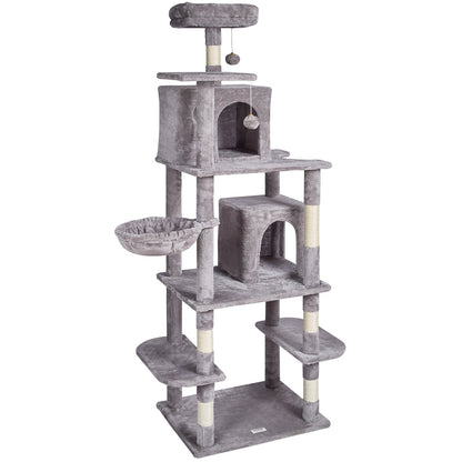 VEVOR Cat Tree 174 cm Cat Tower with Cat Condos Sisal Scratching Post Light Grey