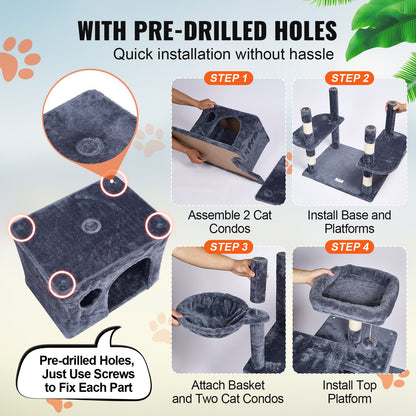 VEVOR Cat Tree 174 cm Cat Tower with Cat Condos Sisal Scratching Post Dark Grey