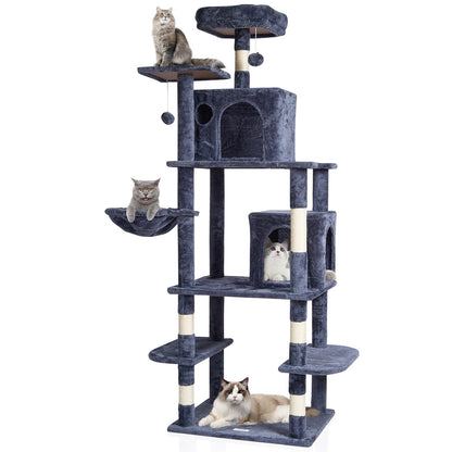 VEVOR Cat Tree 174 cm Cat Tower with Cat Condos Sisal Scratching Post Dark Grey