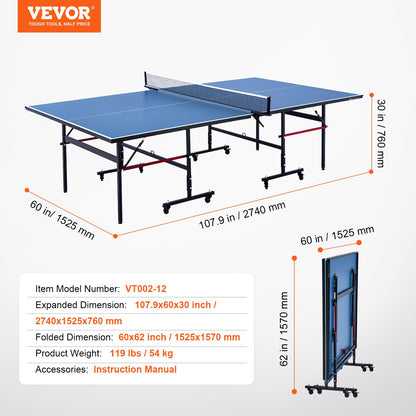 VEVOR Ping Pong Table Foldable Table Tennis Game Table Indoor with Clamp Net