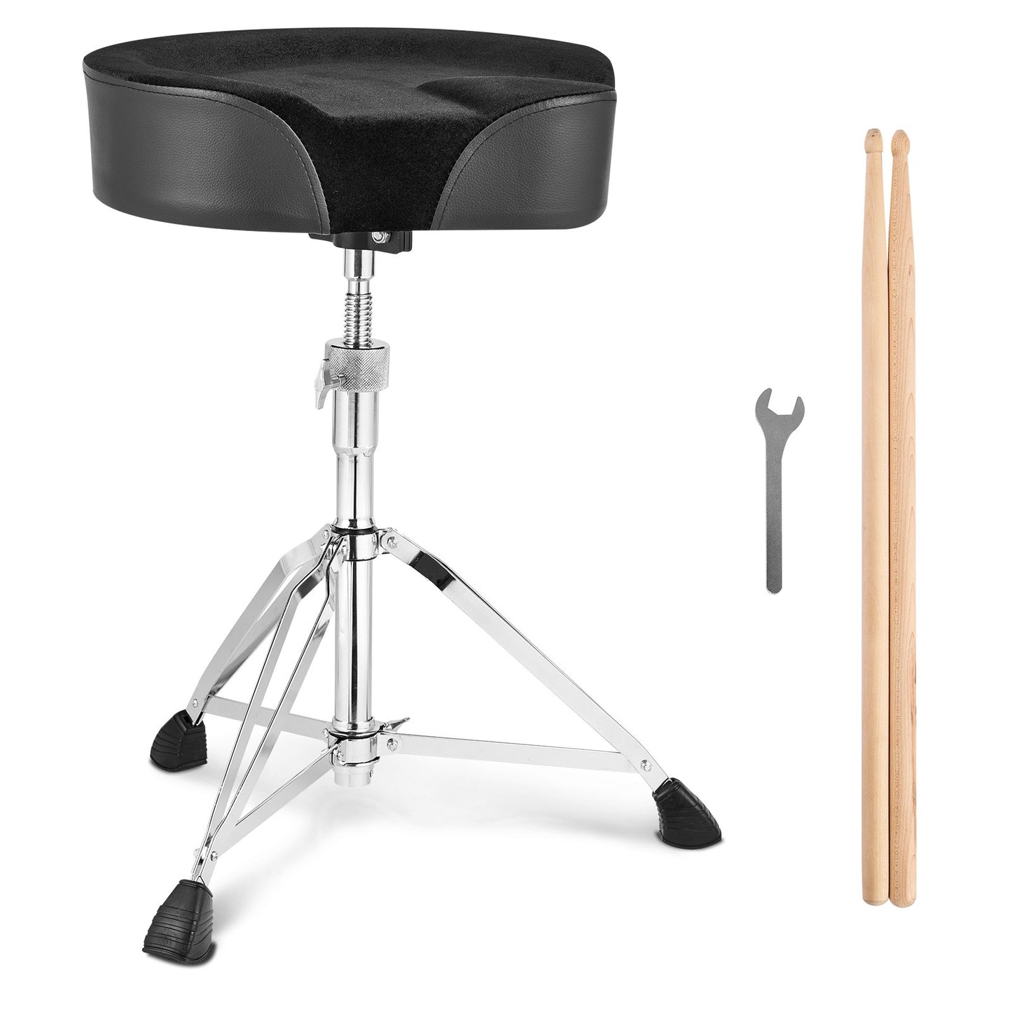 VEVOR Saddle Drum Throne, 560-705 mm Height Adjustable, Padded Drum Stool Seat with Anti-Slip Feet Drumsticks 227 kg Max Weight Capacity, Swivel Drum Chair for Drummers