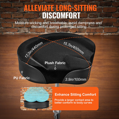 VEVOR Saddle Drum Throne, 560-705 mm Height Adjustable, Padded Drum Stool Seat with Anti-Slip Feet Drumsticks 227 kg Max Weight Capacity, Swivel Drum Chair for Drummers