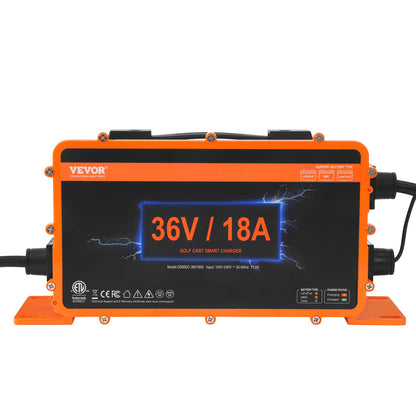 VEVOR Golf Cart Battery Charger, 18 AMP, Smart Club Car Charger with Crowfoot Plug, Compatible with Lead-Acid AGM/GEL/EFB MF NMC LiFePO4 Batteries for Club Car EZGO Yamaha, IP67 ETL Certified