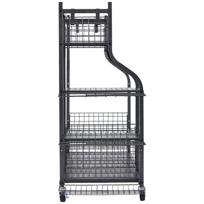 VEVOR Golf Storage Garage Organizer, 2 Golf Bag Stand Holder and Other Sports Equipment Storage Rack, Rolling Ball Cart on Wheels, Outdoor Sport Gear and Toy Storage with Baskets & Hooks, Steel, Black