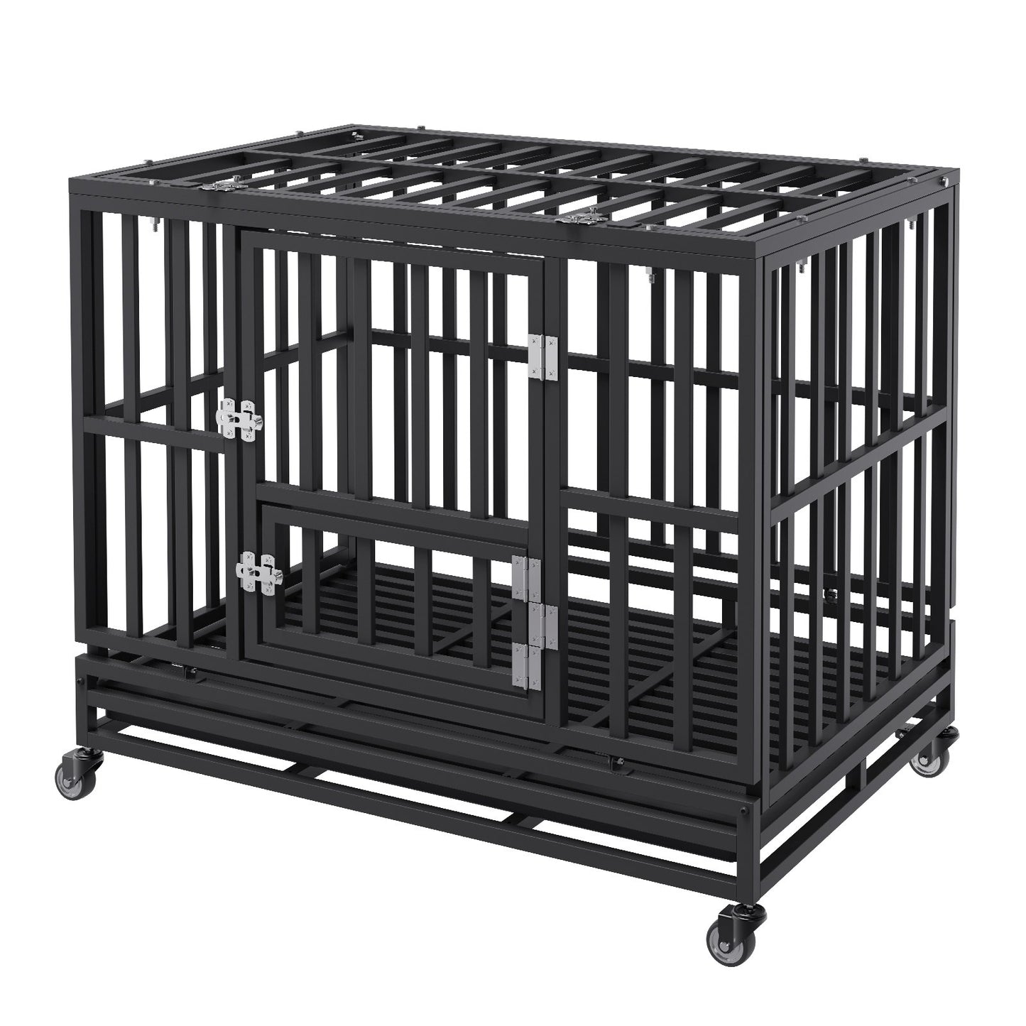 VEVOR Heavy Duty Dog Crate 38 in Metal Dog Kennel with Wheels and Removable Tray