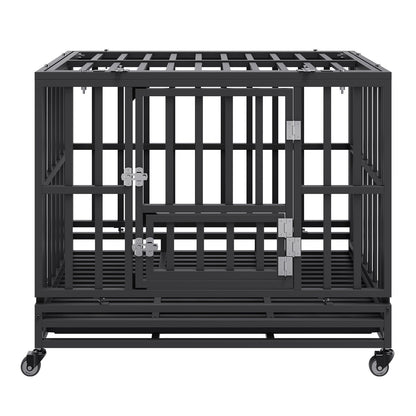 VEVOR Heavy Duty Dog Crate 38 in Metal Dog Kennel with Wheels and Removable Tray