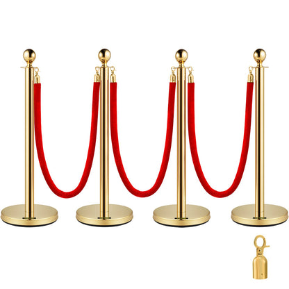 VEVOR 4PCS Gold Stanchion Posts Queue, 38 Inch Red Velvet Rope, Crowd Control Barriers Queue Line Rope, Barriers for Party Supplies