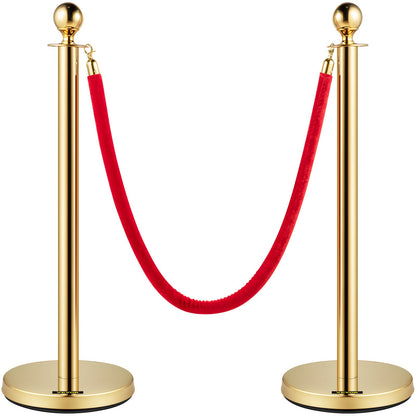 VEVOR 4PCS Gold Stanchion Posts Queue, 38 Inch Red Velvet Rope, Crowd Control Barriers Queue Line Rope, Barriers for Party Supplies