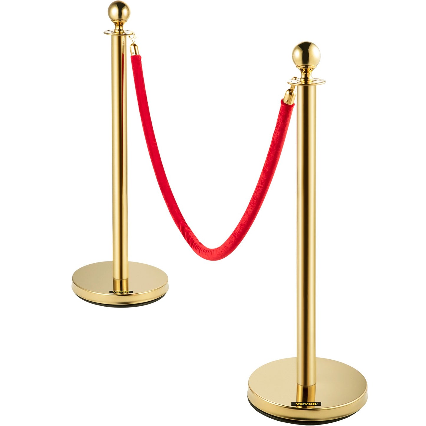 VEVOR 4PCS Gold Stanchion Posts Queue, 38 Inch Red Velvet Rope, Crowd Control Barriers Queue Line Rope, Barriers for Party Supplies