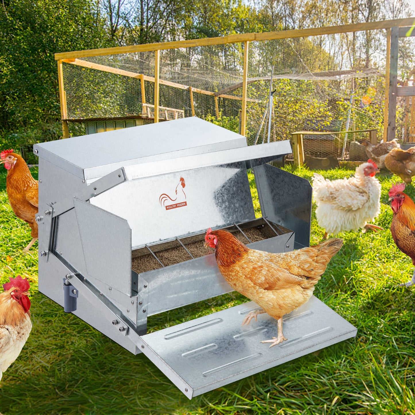 VEVOR Automatic Chicken Feeder Galvanized Steel Poultry Feeder 25 lb 10 Chickens