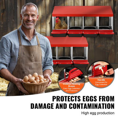 VEVOR 4-Compartment Chicken Nest Box Metal Box with Inclined Nesting Boxes