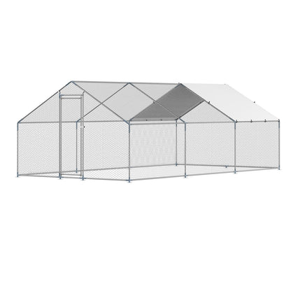 VEVOR Metal Chicken Coop 9.8x19.6x6.5 ft Walk-in Chicken Run with Cover Spire Roof