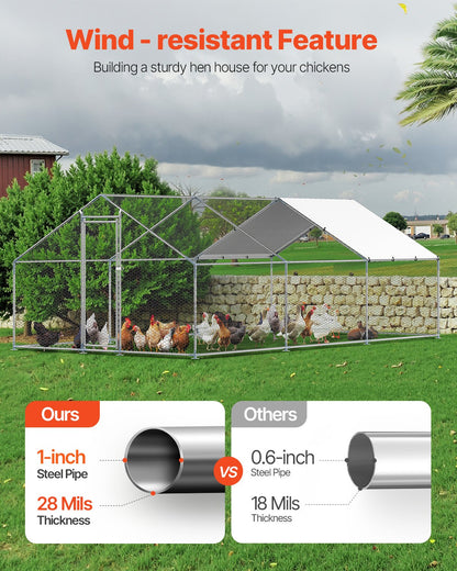 VEVOR Metal Chicken Coop 9.8x19.6x6.5 ft Walk-in Chicken Run with Cover Spire Roof