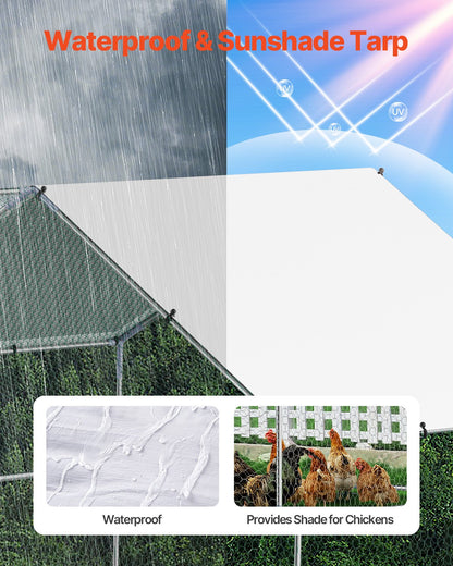 VEVOR Metal Chicken Coop 9.8x19.6x6.5 ft Walk-in Chicken Run with Cover Spire Roof