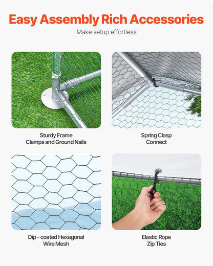 VEVOR Metal Chicken Coop 9.8x19.6x6.5 ft Walk-in Chicken Run with Cover Spire Roof