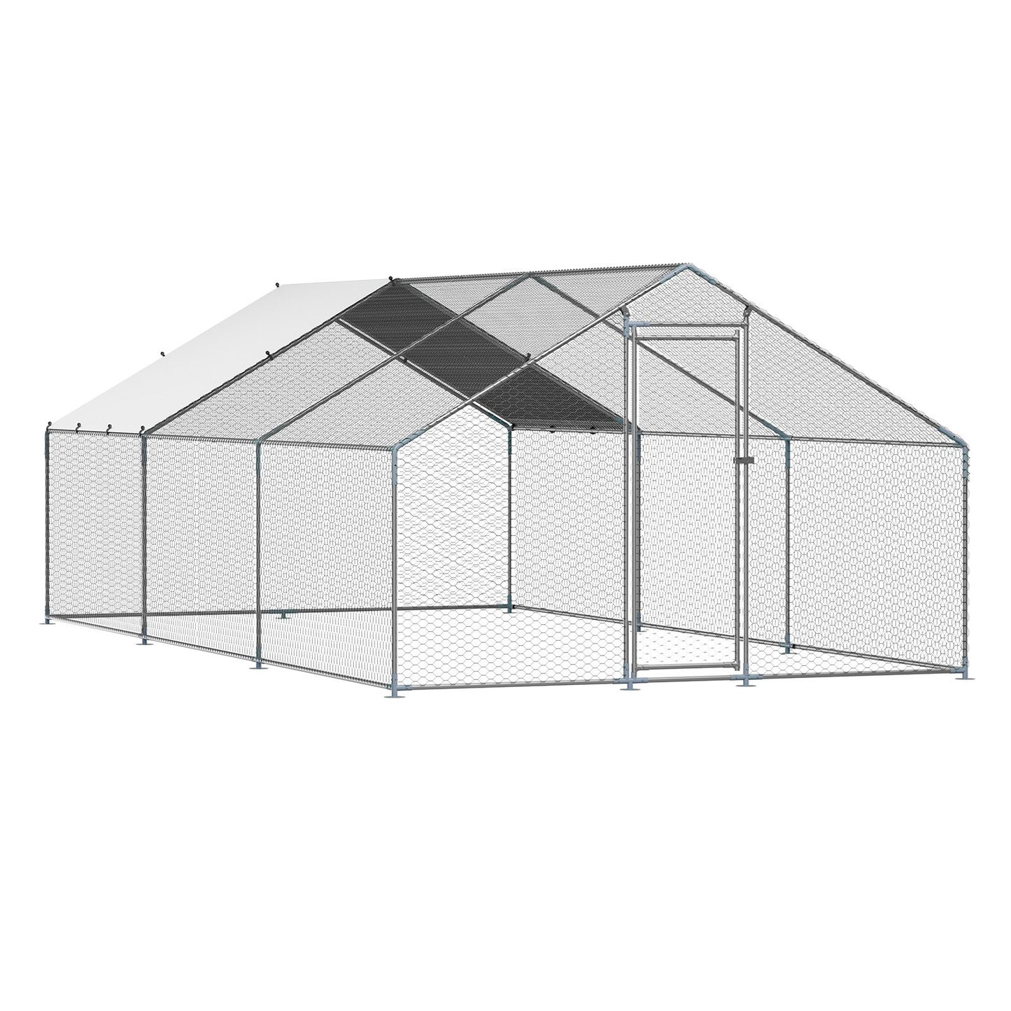 VEVOR Metal Chicken Coop 9.8x19.6x6.5 ft Walk-in Chicken Run with Cover Spire Roof
