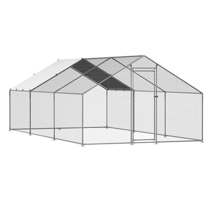VEVOR Metal Chicken Coop 9.8x19.6x6.5 ft Walk-in Chicken Run with Cover Spire Roof