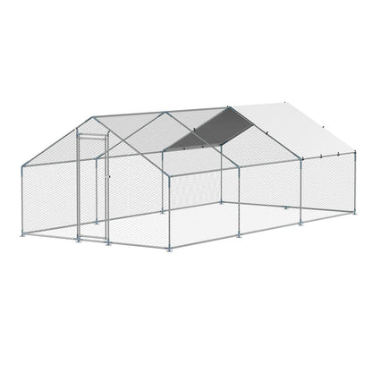 VEVOR Metal Chicken Coop 9.8x19.6x6.5 ft Walk-in Chicken Run with Cover Spire Roof