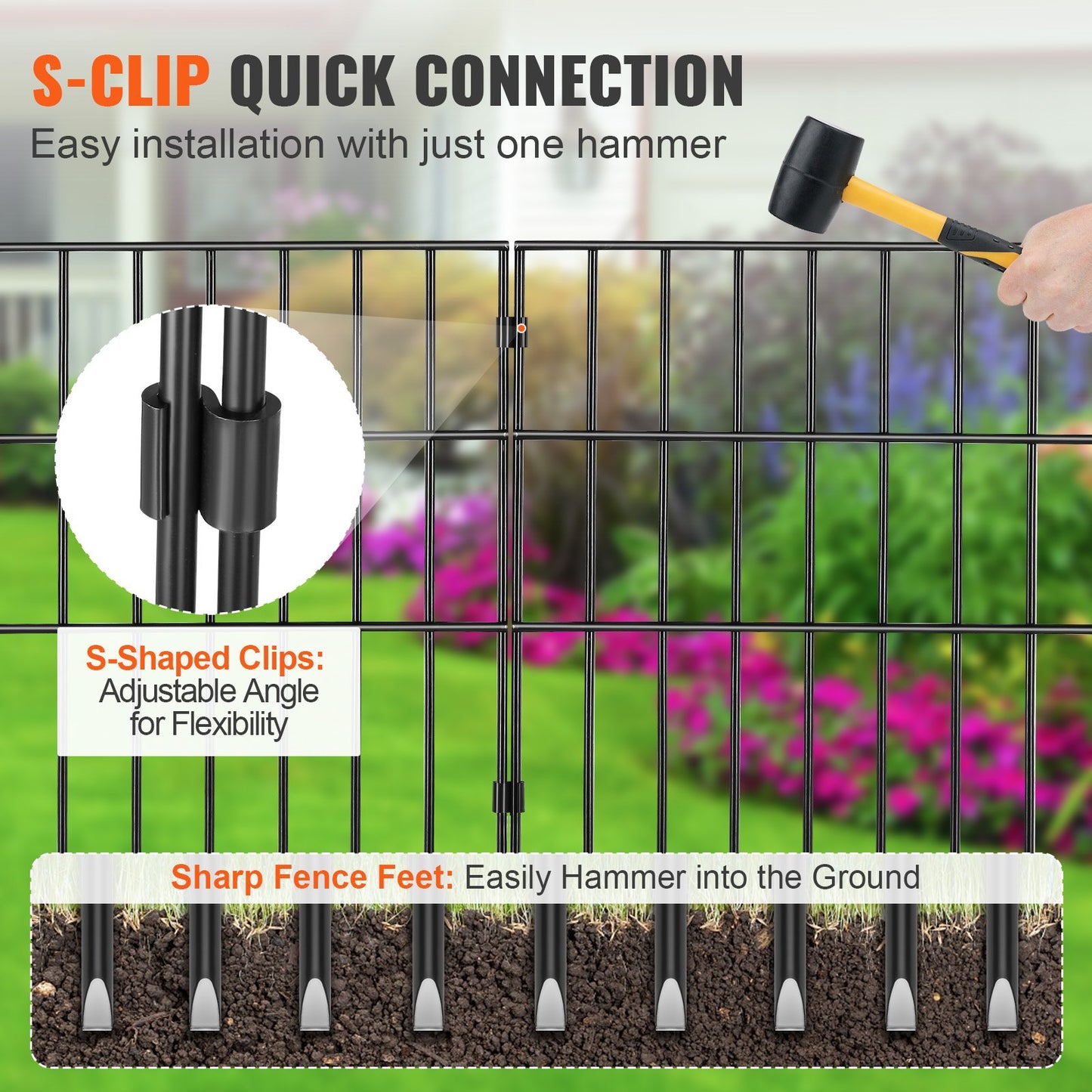 VEVOR Garden Fence, No Dig Fence 44(H)x33(L)cm Animal Barrier Fence, Underground Decorative Garden Fencing with 3.81 cm Spike Spacing, Metal Dog Fence for the Yard and Outdoor Patio, 28 Pack