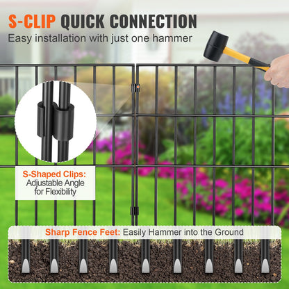 VEVOR Garden Fence, No Dig Fence 44(H)x33(L)cm Animal Barrier Fence, Underground Decorative Garden Fencing with 3.81 cm Spike Spacing, Metal Dog Fence for the Yard and Outdoor Patio, 28 Pack