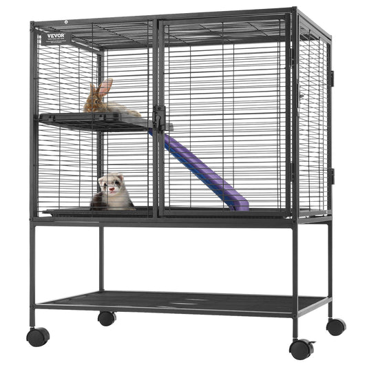 VEVOR 36" Metal Small Animal Cage 2-Tier Rolling Ferret Cage with Tray A Ramp