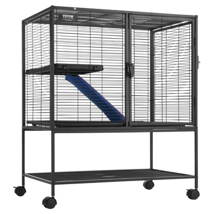 VEVOR 36" Metal Small Animal Cage 2-Tier Rolling Ferret Cage with Tray A Ramp