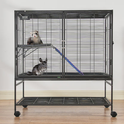 VEVOR 39" Metal Small Animal Cage 2-Tier Rolling Ferret Cage with Tray A Ramp