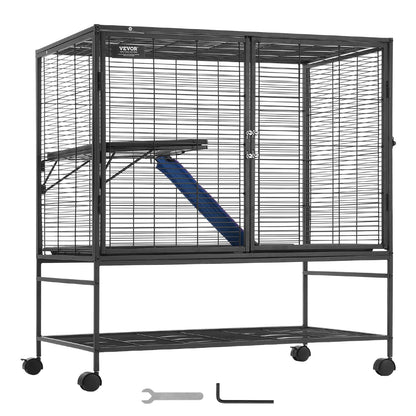 VEVOR 39" Metal Small Animal Cage 2-Tier Rolling Ferret Cage with Tray A Ramp