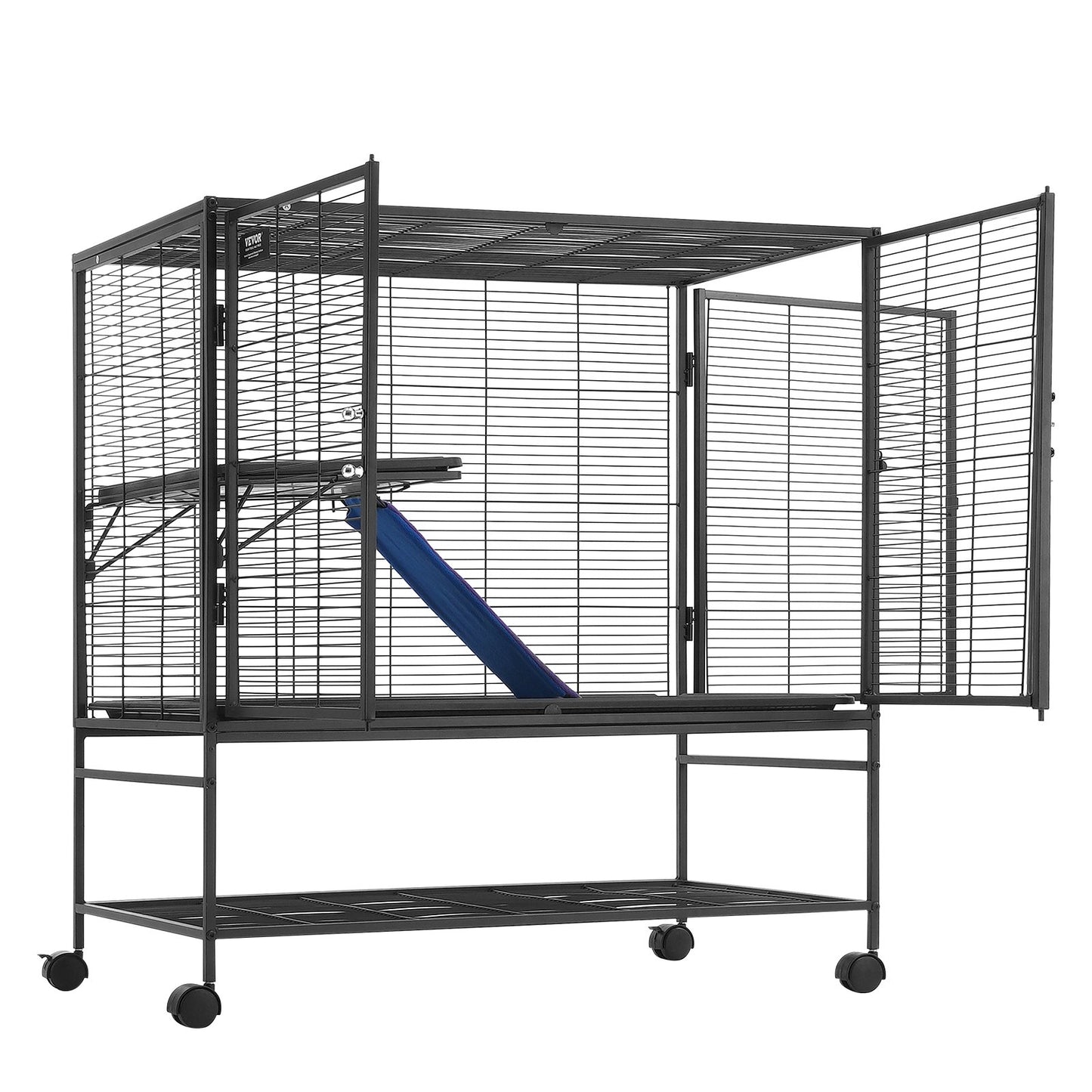 VEVOR 39" Metal Small Animal Cage 2-Tier Rolling Ferret Cage with Tray A Ramp