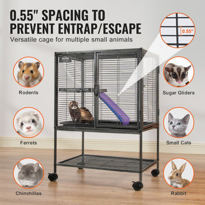 VEVOR 34" Metal Small Animal Cage 2-Tier Rolling Ferret Cage with Tray A Ramp