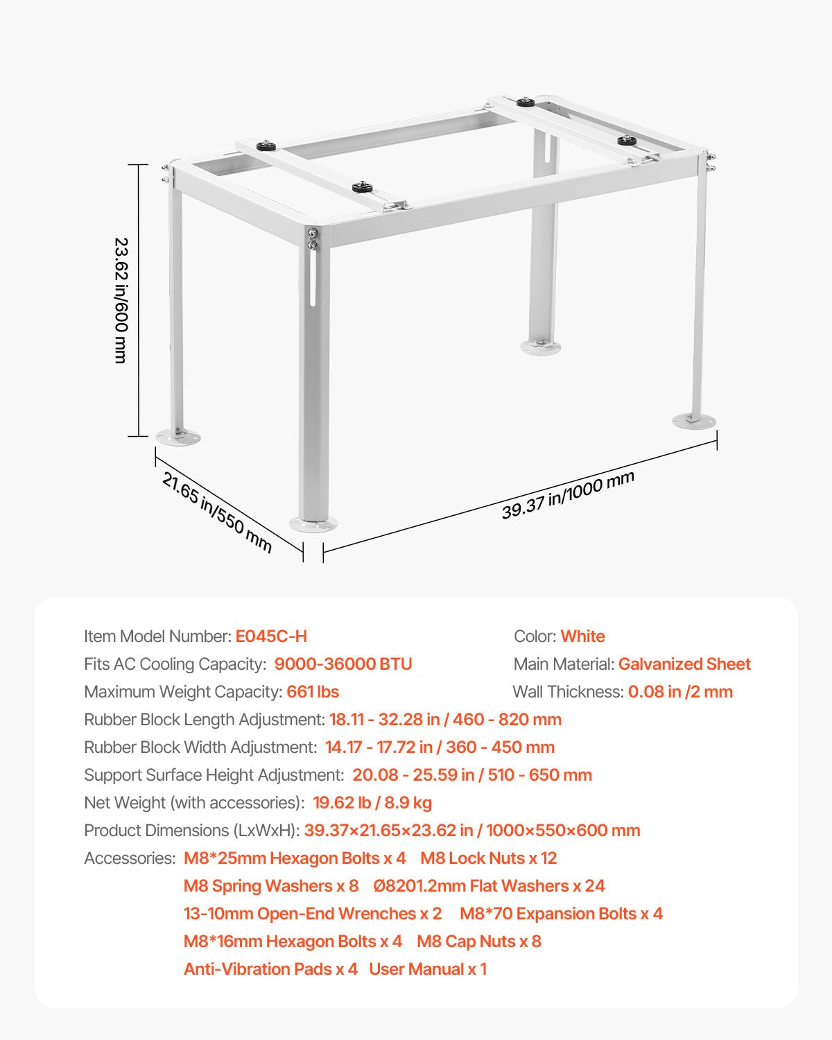 VEVOR Mini Split Ground Stand Adjustable Anti Vibration for 9000-36000 BTU
