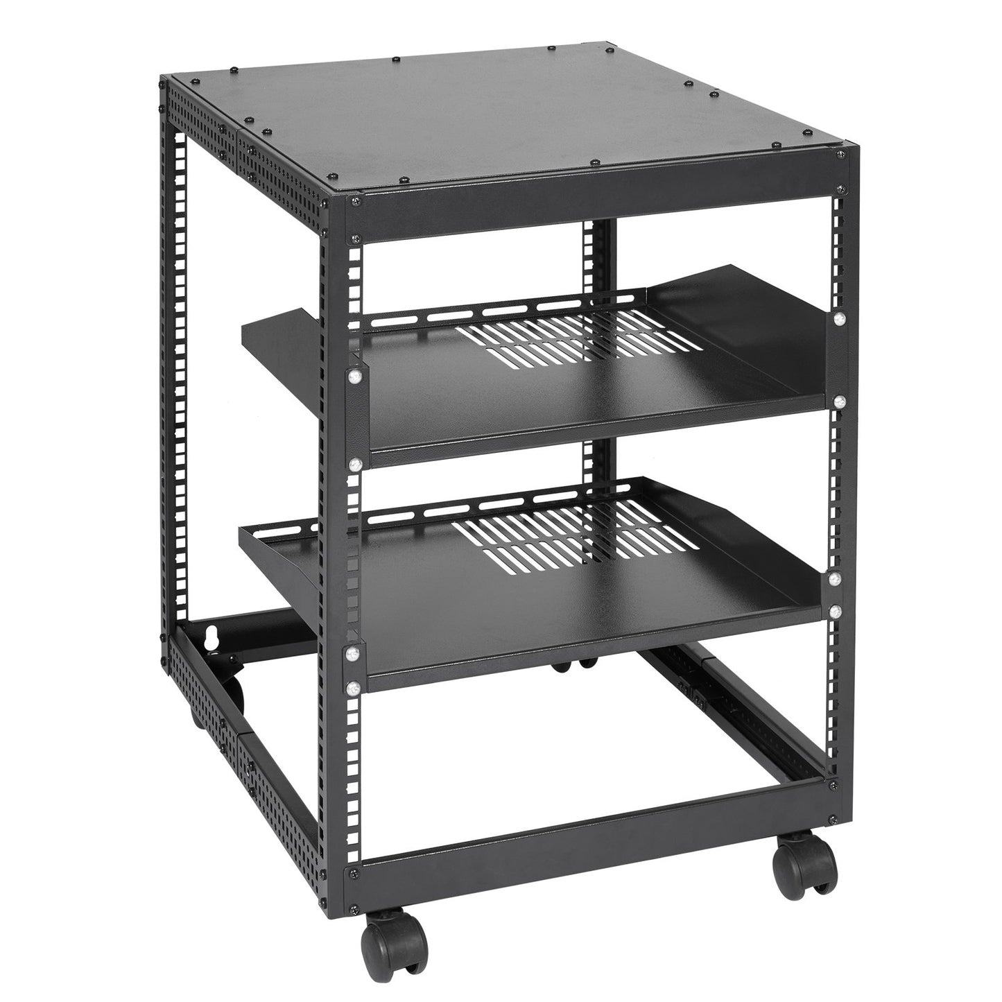 VEVOR 12U Open Frame Server Rack, 15''-40'' Adjustable Depth, Free Standing or Wall Mount Network Server Rack, 4 Post AV Rack with Casters, Holds All Your Networking IT Equipment AV Gear Router Modem