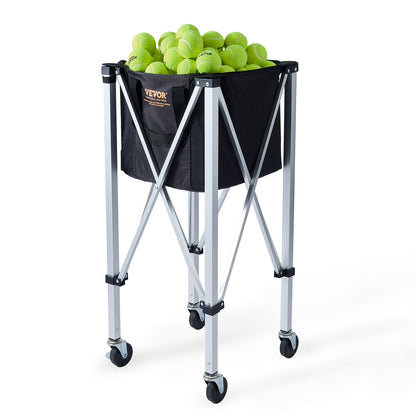 VEVOR Foldable Tennis Ball Hopper, Holds 150 Tennis Balls, Lightweight Aluminum Alloy Tennis Ball Basket Cart with Wheels, Removable Bag, Carry Bag, Portable Sports Teaching Cart for Tennis Player