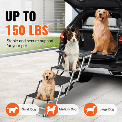 VEVOR Dog Stair for Cars 4-step Folding Dog Steps Aluminum Loads up to 150 lbs, Foldable 24-25.4 in Adjustable Height