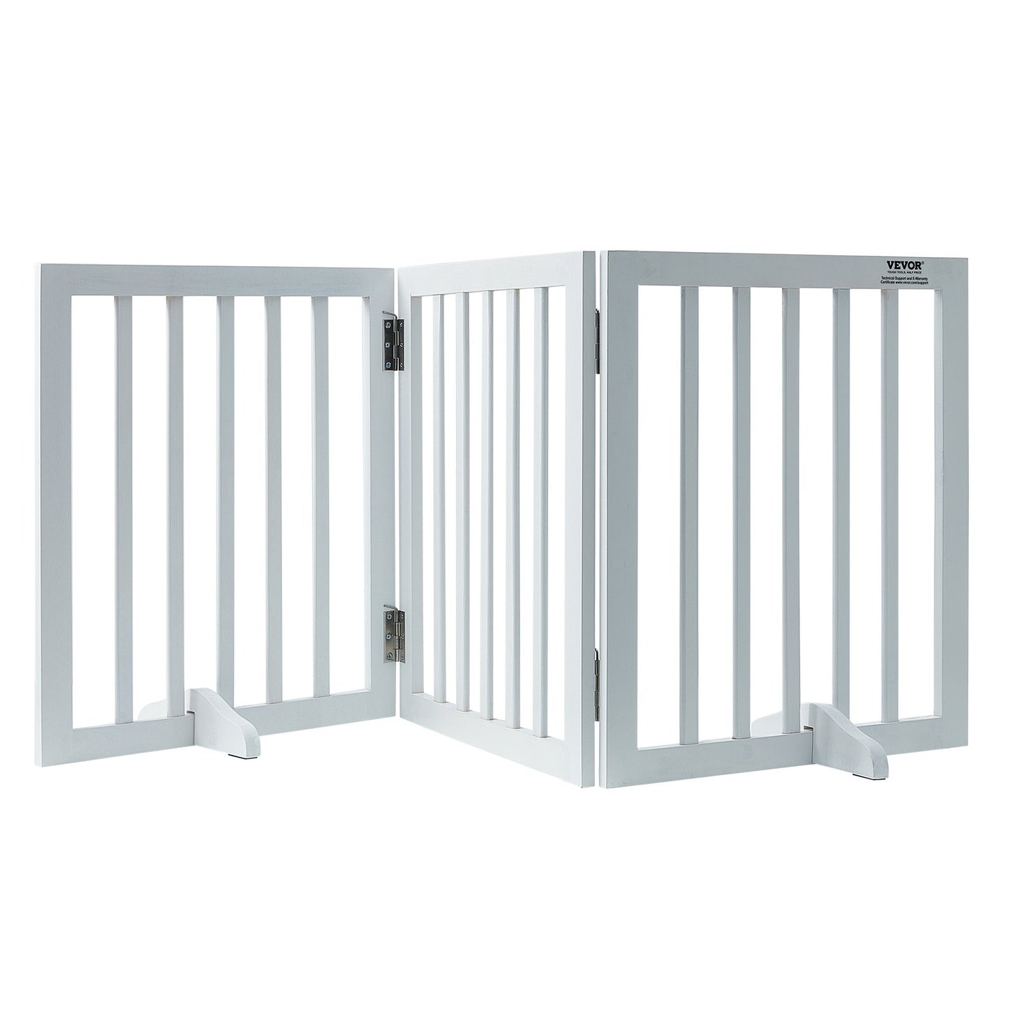 VEVOR Free Standing Dog Gate, 24" H x 60" W Freestanding Pet Gate, 3 Panels Foldable Dog Gate for Wide and Narrow Passageways, Expandable Dog Barrier with Silent Foot Support for Indoor, White