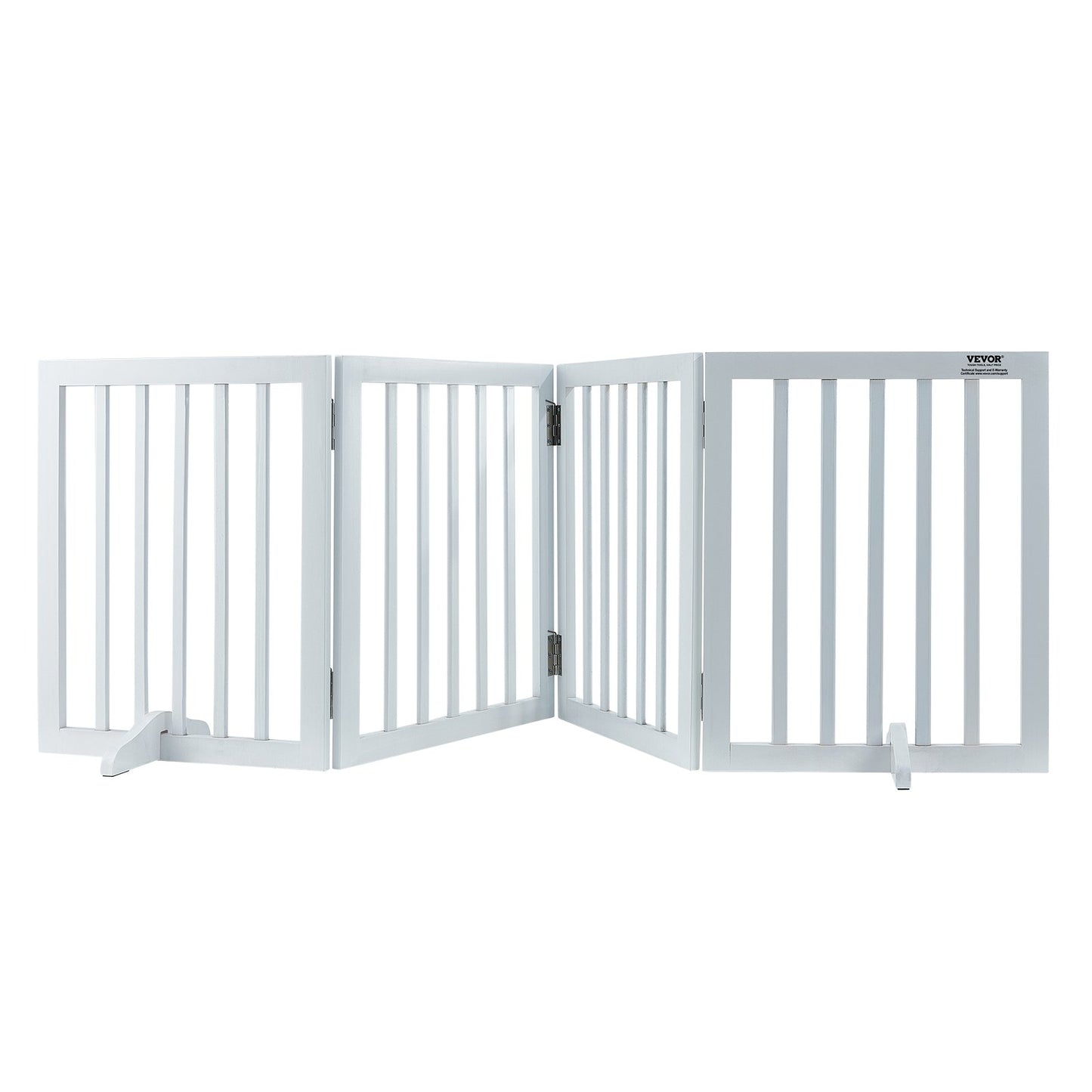 VEVOR Free Standing Dog Gate, 24" H x 80.3" W Freestanding Pet Gate, 4 Panels Foldable Dog Gate for Wide and Narrow Passageways, Expandable Dog Barrier with Silent Foot Support for Indoor, White
