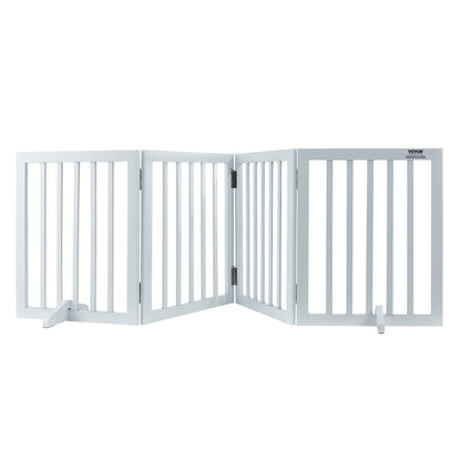 VEVOR Free Standing Dog Gate, 24" H x 80.3" W Freestanding Pet Gate, 4 Panels Foldable Dog Gate for Wide and Narrow Passageways, Expandable Dog Barrier with Silent Foot Support for Indoor, White