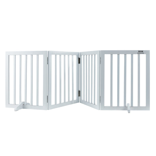 VEVOR Free Standing Dog Gate, 24" H x 80.3" W Freestanding Pet Gate, 4 Panels Foldable Dog Gate for Wide and Narrow Passageways, Expandable Dog Barrier with Silent Foot Support for Indoor, White