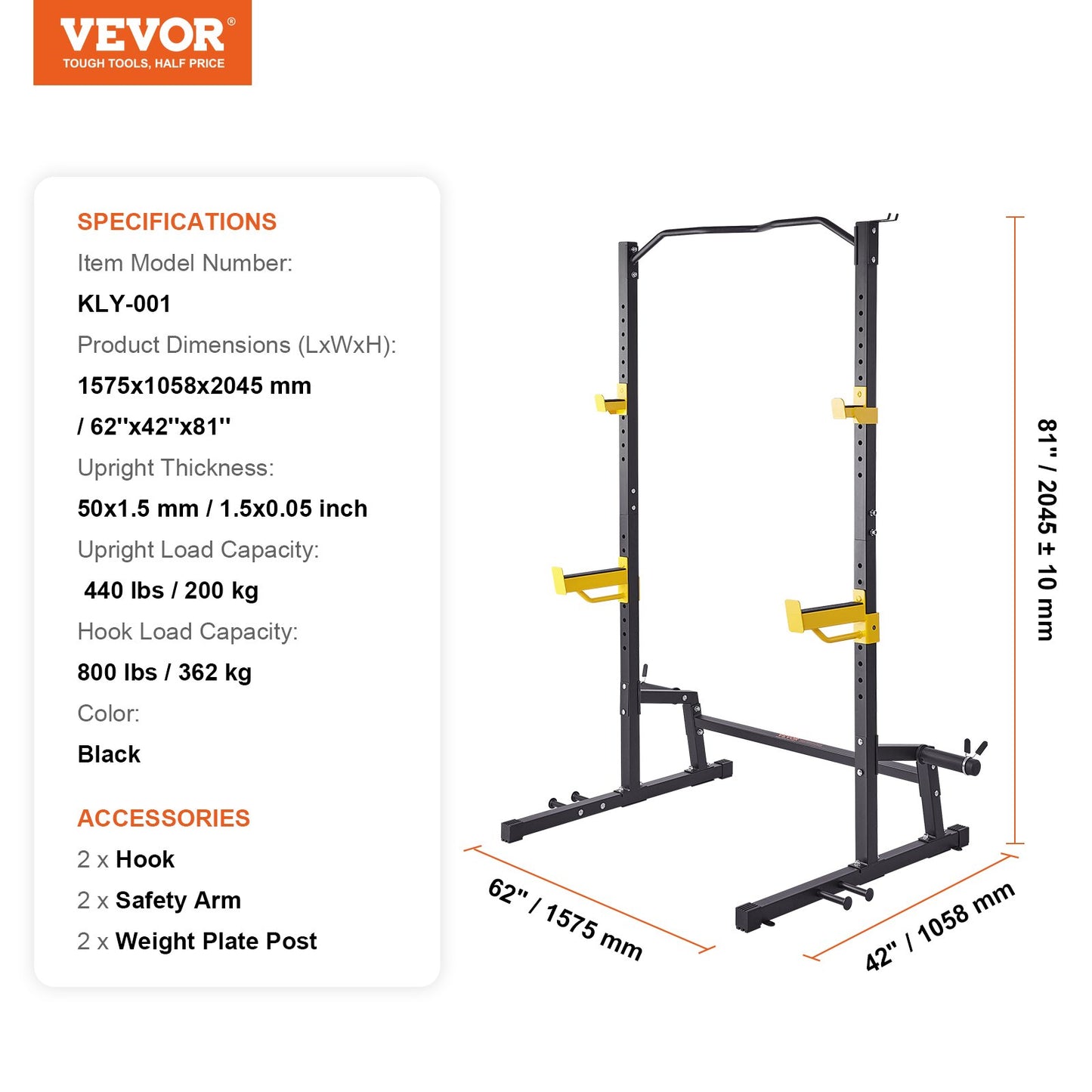 VEVOR Squat Stand Power Rack Adjustable Heavy Duty Barbell Weight Stand Home Gym