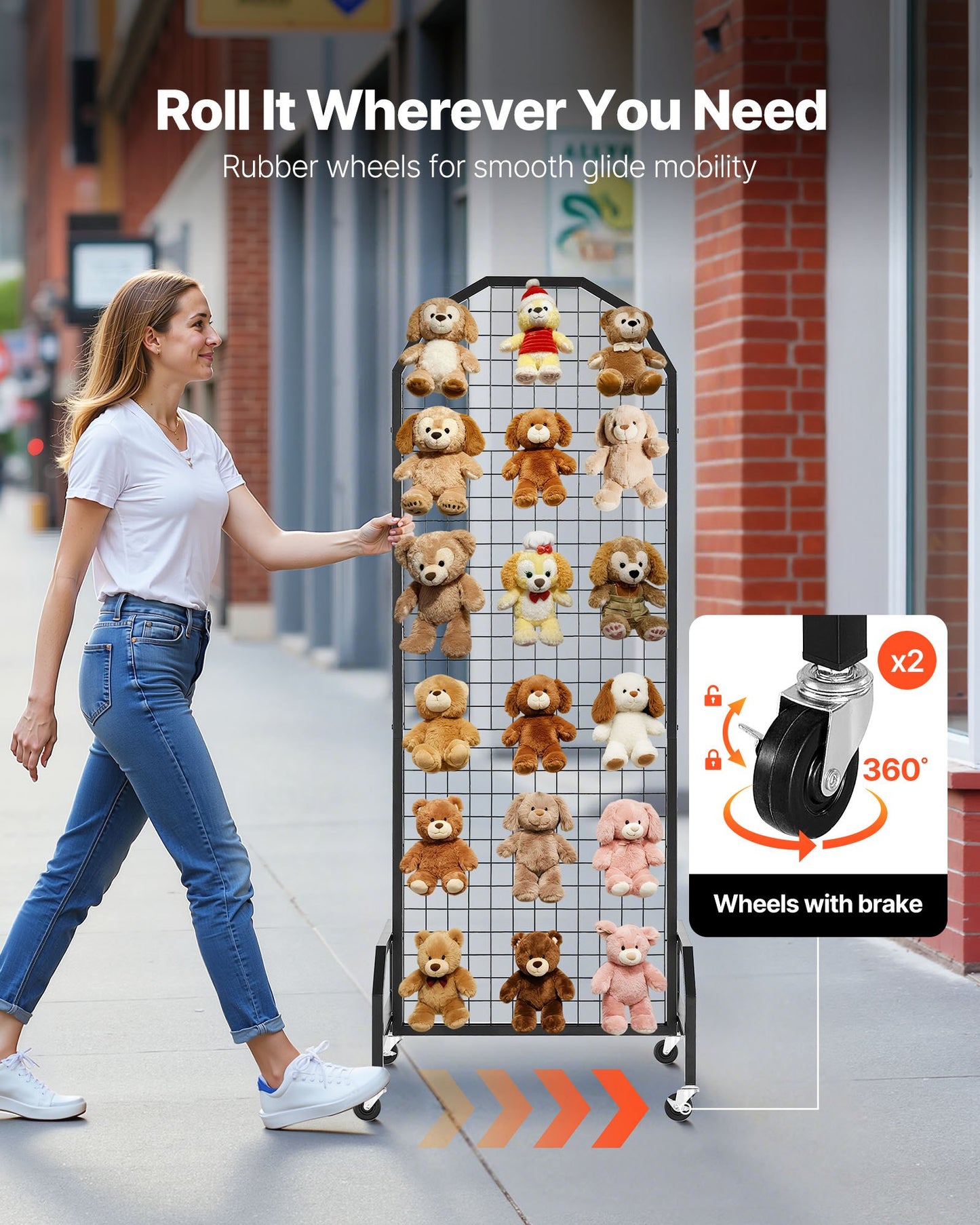 VEVOR 2 Packs Grid Wall Panels, 600 x 1640mm Wire Grid Panels Display Rack, Movable Art Display Shelf with Wheels and 20 Hooks, Black Carbon Steel Gridwall for Craft Show, Decor, Storage, Notice Board