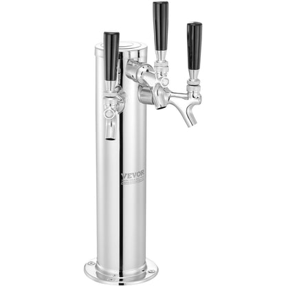 VEVOR Triple Taps Draft Beer Tower Dispenser, Stainless Steel Keg Beer Tower, Kegerator Tower Kit with Pre-Assembled Tubing and Self-Closing Faucet Shanks for Party, Bar, Pub, Restaurant
