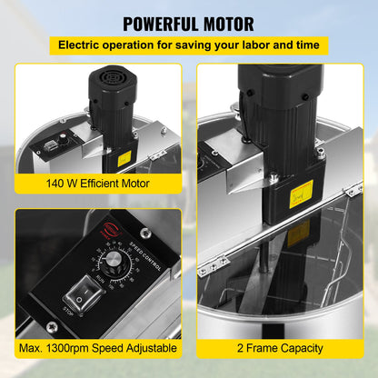 Vevor Brand New Large Two 2  Frame Stainless Steel  Electric Honey Extractor