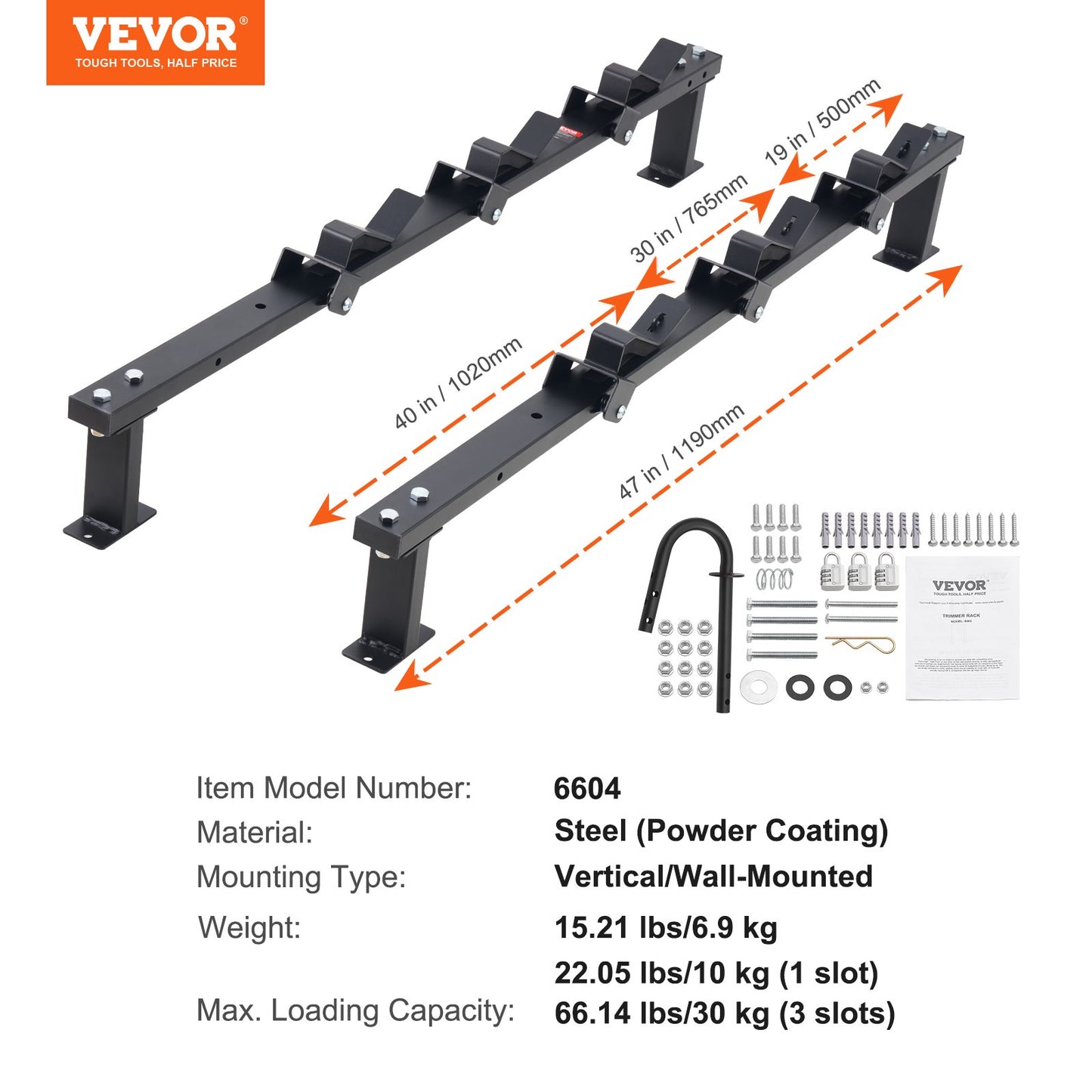 VEVOR 3-Place Weeder Trimmer Rack Holder for Open Landscape Trailer Lockable
