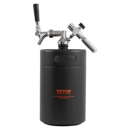 VEVOR Beer Growler Tap System, 5L Mini Keg, 304 Stainless Steel Pressurized Beer Growler, Keg Growler with Pressure Display, CO2 Regulator Faucet, Leak-Proof Ring For Draft, Homebrew, Craft Beer